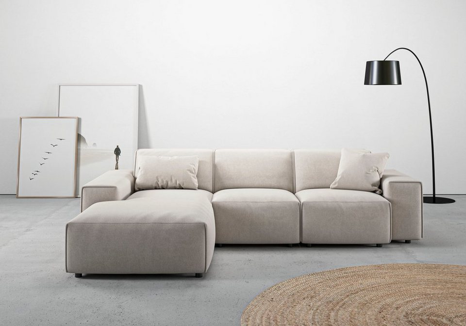 Cord Ecksofa GLIMMINGE in Nature mit Recamiere links