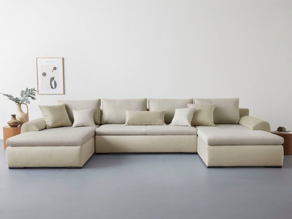 Cord Wohnlandschaft WIN in U-Form 366 cm Beige