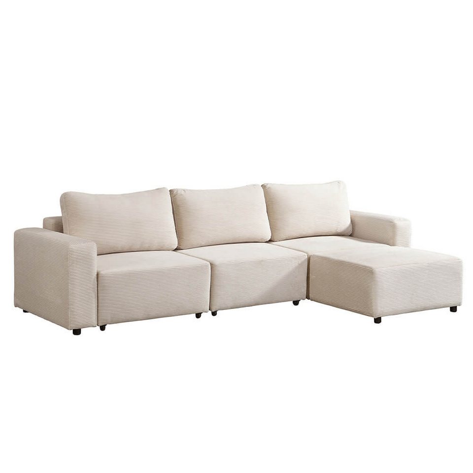 Cord Schlafsofa VINA L 295 cm in Beige mit Ottomane