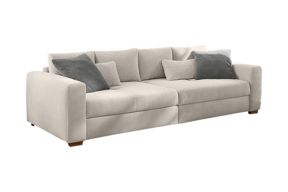 Big Sofa MAXI aus Waffelcord in Hellbeige mit Kissen