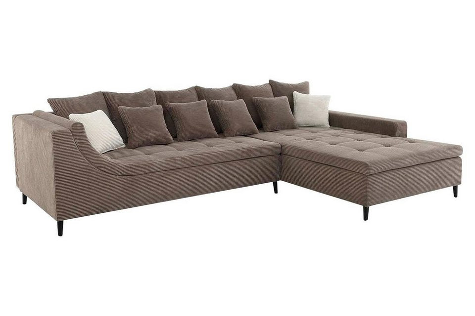 Cord Ecksofa MONTEVIDEO 326 cm in Taupe mit Ottomane