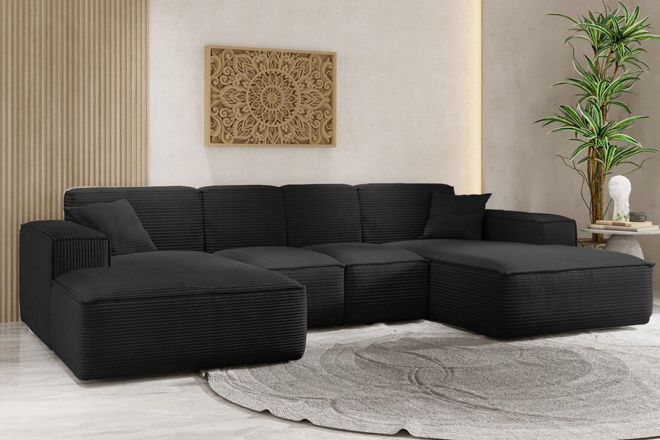Cord Wohnlandschaft SIENA in Schwarz in U-Form
