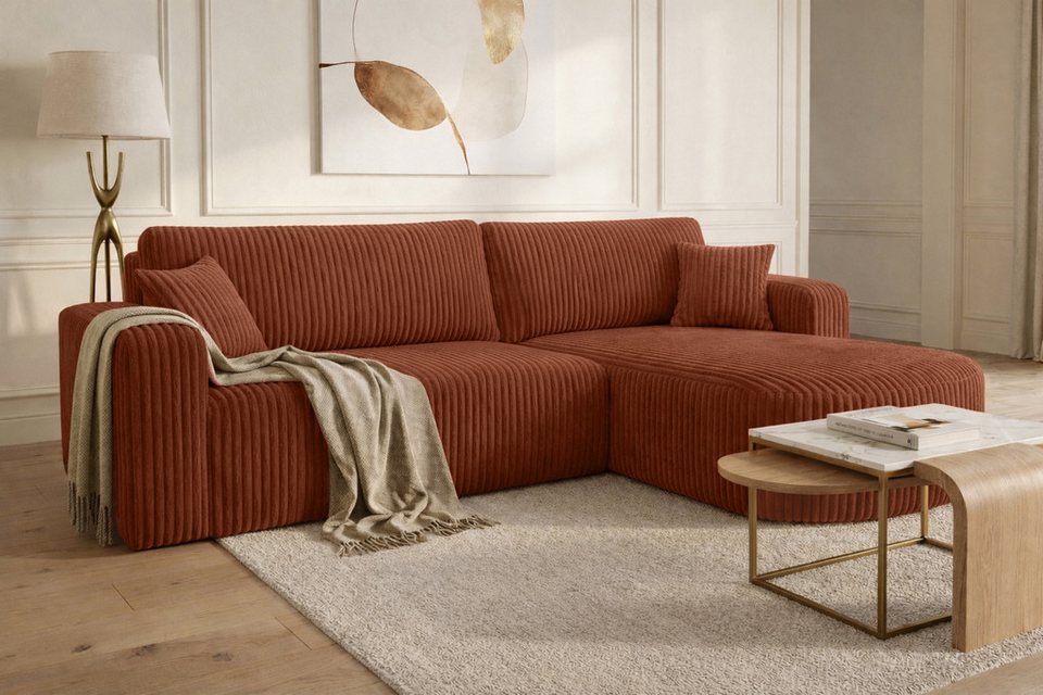 Cord Ecksofa ROUND ONE XL in Kupfer mit Schlaffunktion