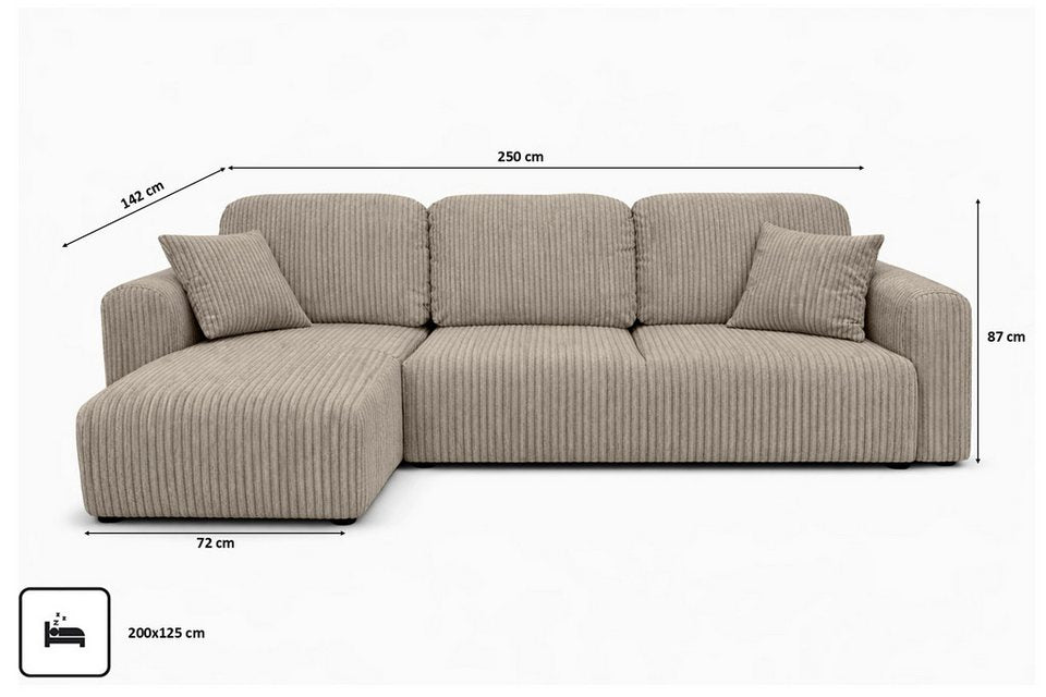 Cord Ecksofa BINGO L in Dunkelbeige mit Ottomane