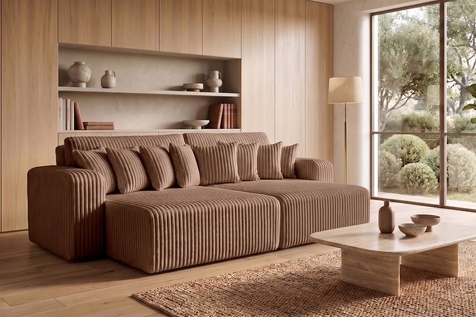 Cord Schlafsofa PIANO DOUBLE 246 cm in Braun