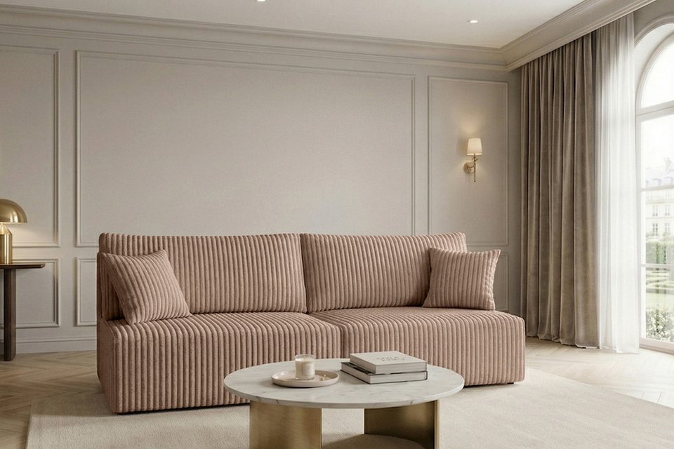 Cord Schlafsofa MILANO MINI in Braun mit Schlaffunktion und Bettkasten