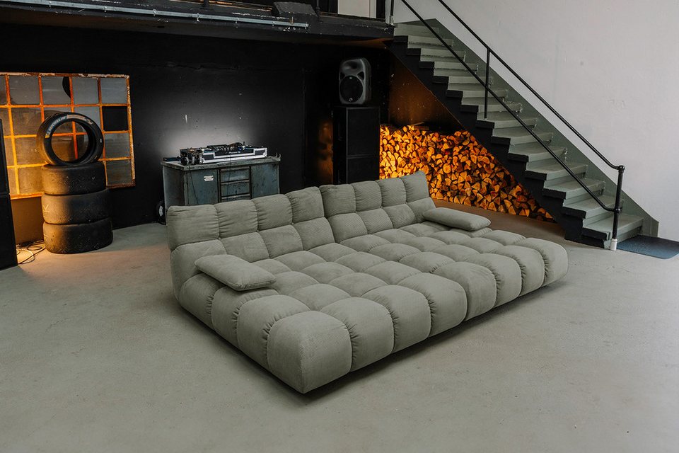 Big Sofa Cord VIVIEN 296 cm in Olivgrün