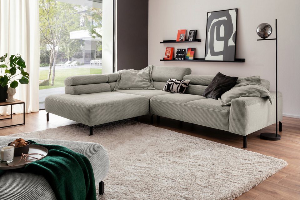 Cord Ecksofa DELIA in Steingrau in L-Form