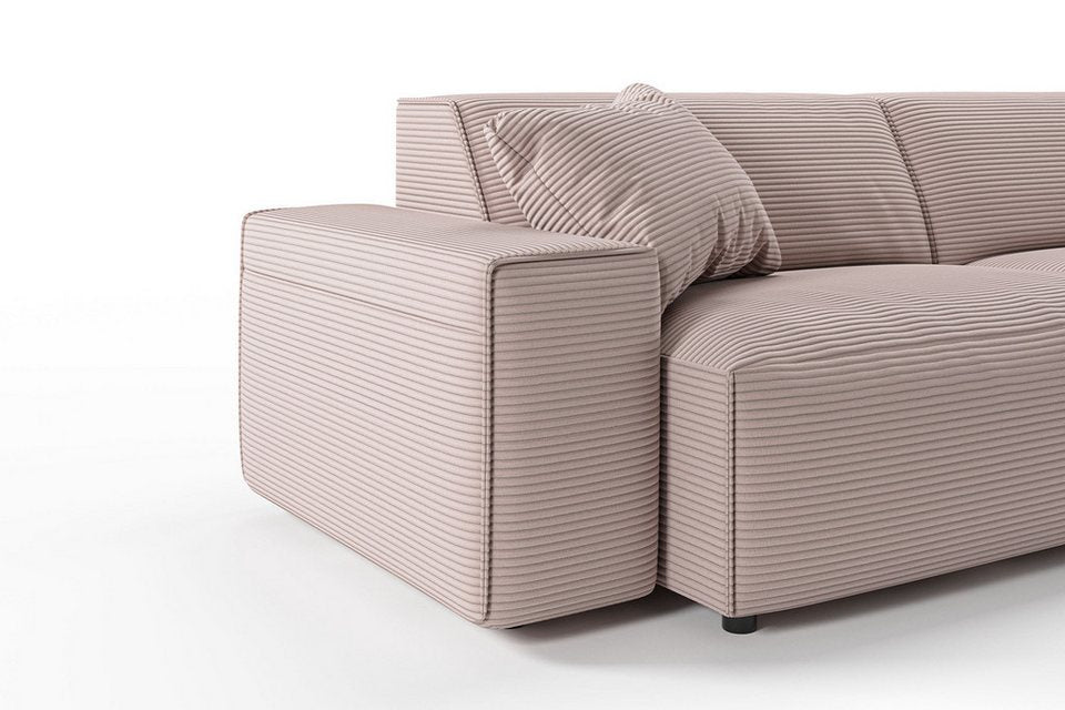 Recamiere des Cord Ecksofas RANI in Rosa