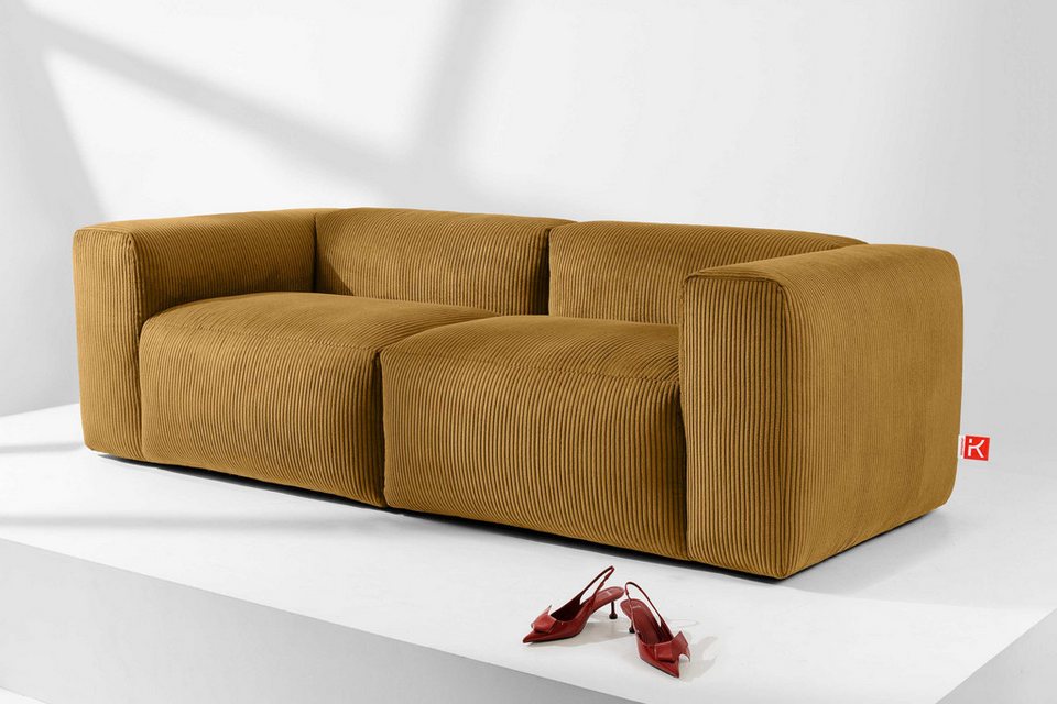 Modulares Cord Sofa BUFFO in Gelb mit niedriger Rückenlehne