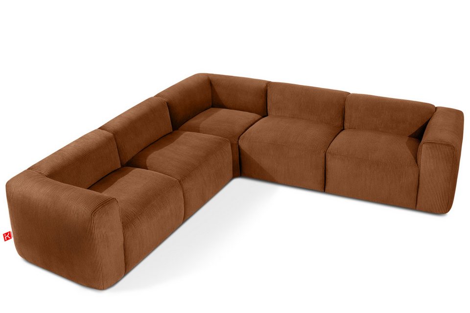 Cord Ecksofa BUFFO 281 cm in Orange mit Cordbezug