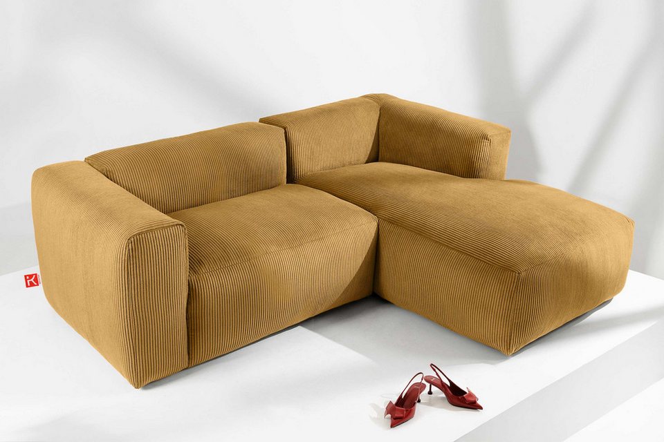 Cord Ecksofa BUFFO in Gelb mit Ottomane rechts