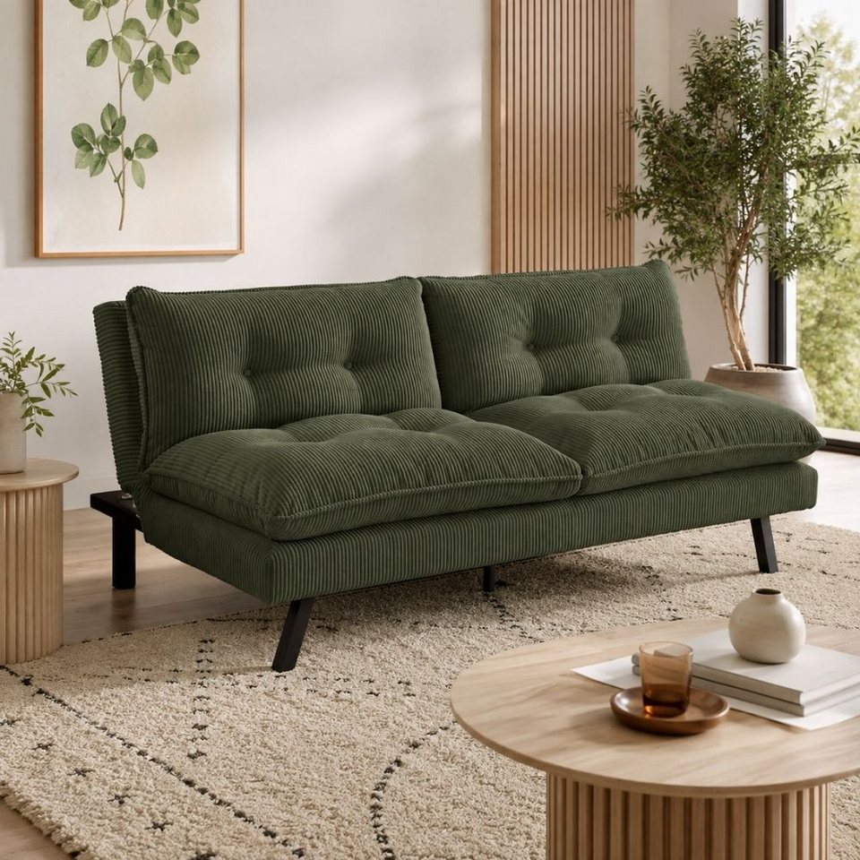 Grünes Cord Schlafsofa CAPULO mit 190 cm Breite