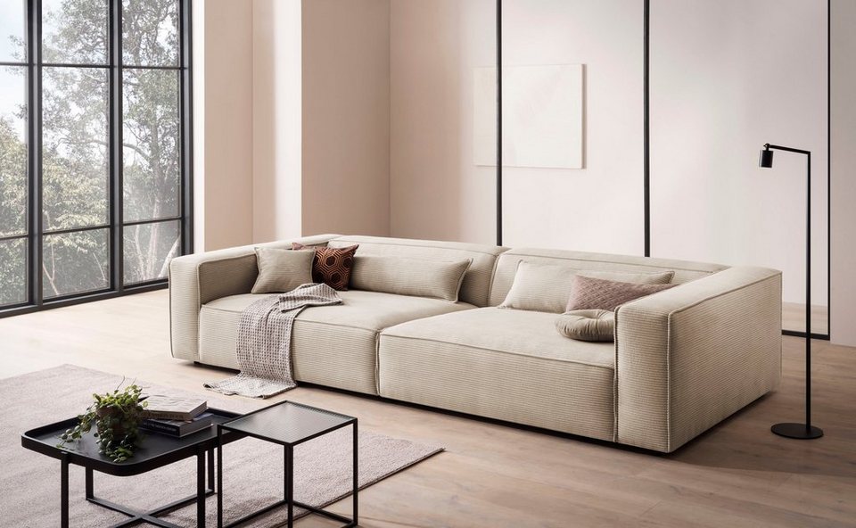 Cord Sofa PIARA XXL in Hellbeige mit extra tiefer Sitzfläche