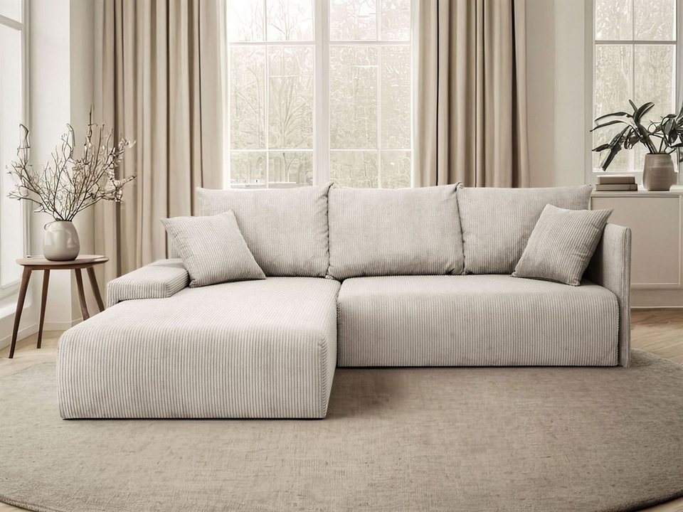 Cord Ecksofa LAVIO in L-Form 246 cm mit Schlaffunktion