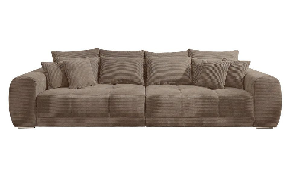 Big Sofa aus Cord in Braun Taupe mit Federkernpolsterung