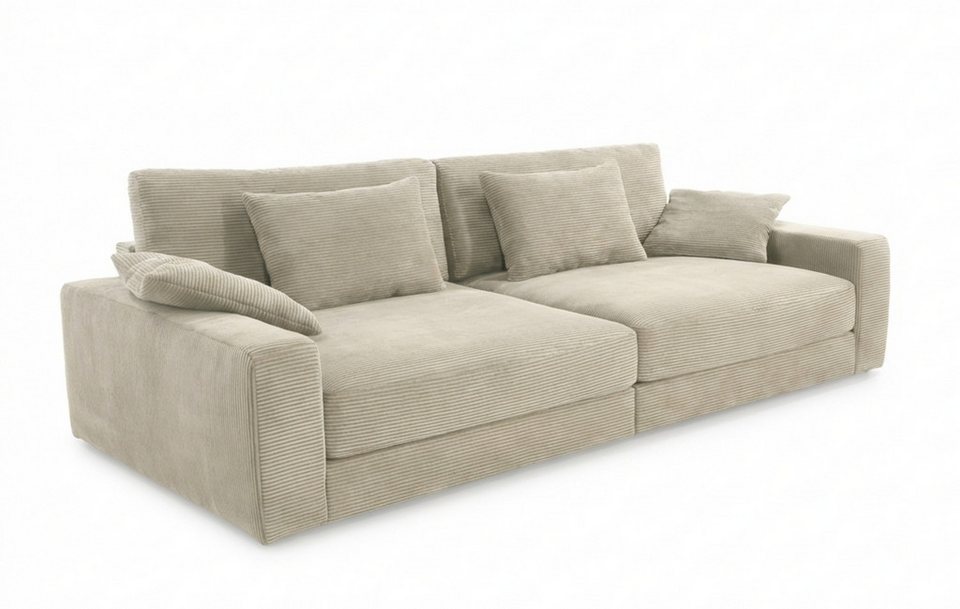 Big Sofa Cord 15251 in Beige Grau mit extratiefer Sitzfläche