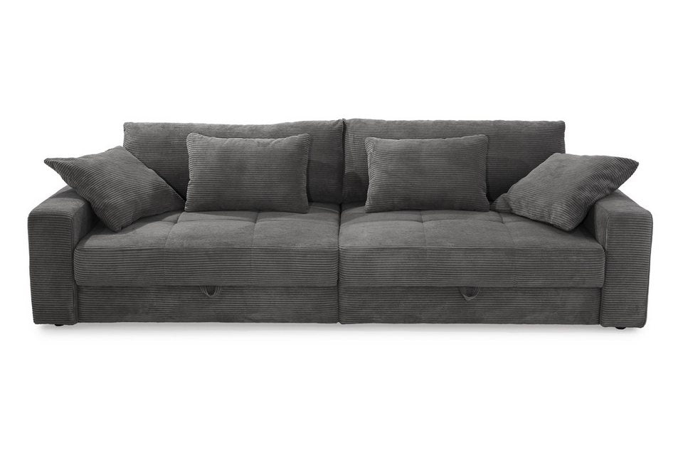 Big Sofa 15261 aus Cord in Dunkelgrau mit gesteppter Sitzfläche