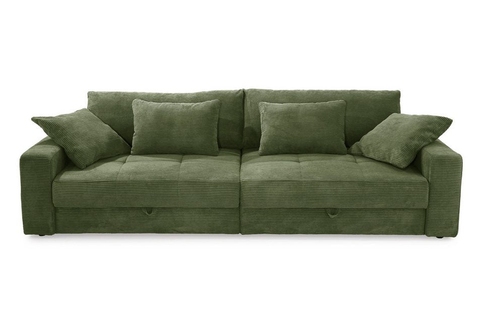 Big Sofa aus Cord in Grün Frontansicht