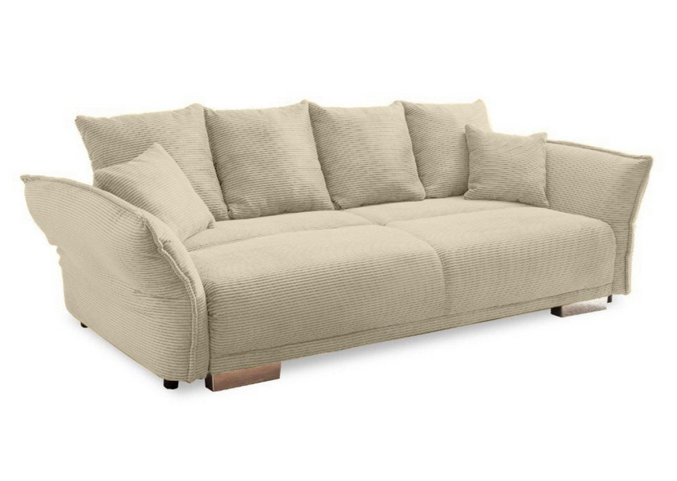 Cord Big Sofa 17215 in Beige Grau mit Bettfunktion