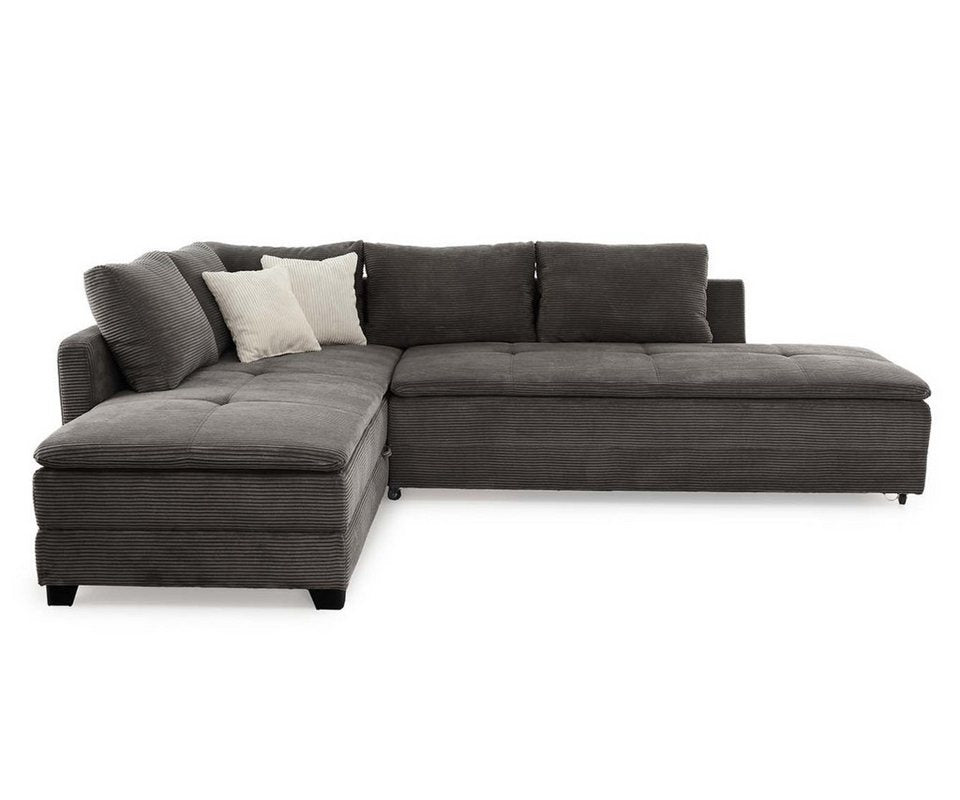 Cord Ecksofa 15163 in Dunkelgrau als Dauerschläfer