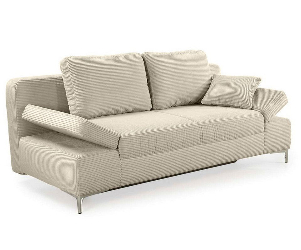 Cord Schlafsofa 15203 in Beige Grau mit Bettkasten