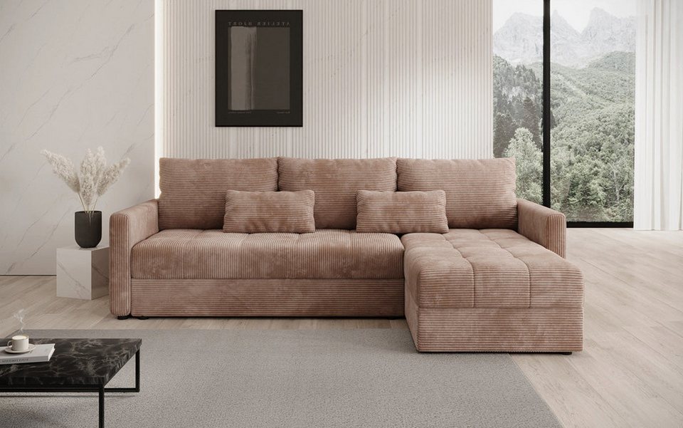 Cord Schlafsofa ROMA in Blush mit Schlaffunktion