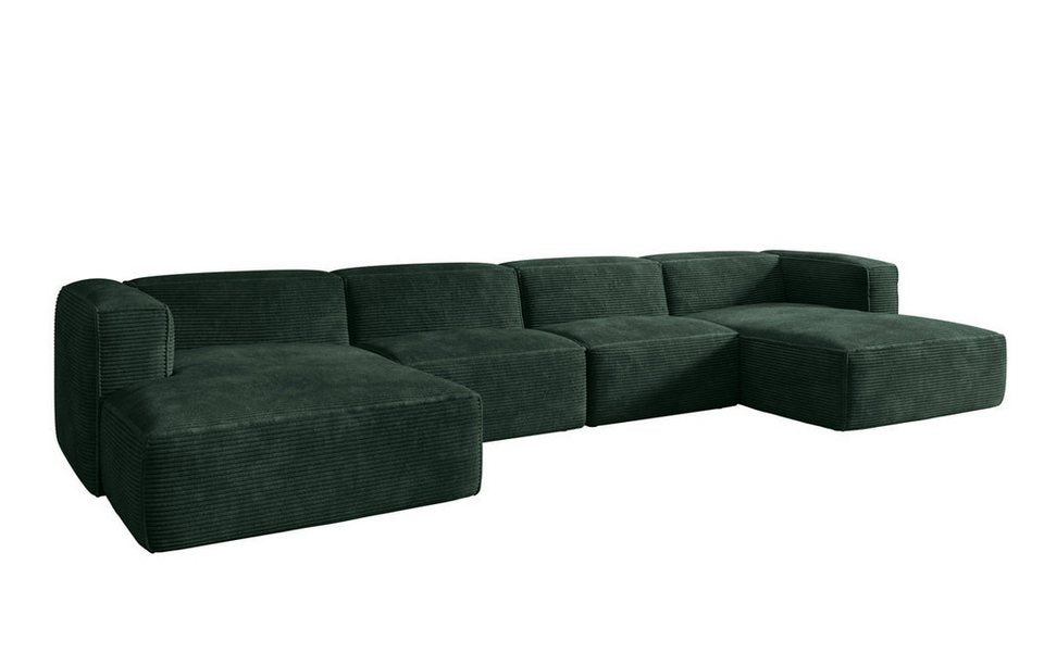 Cord Wohnlandschaft COMFY U in Grün in U-Form mit zwei Ottomanen