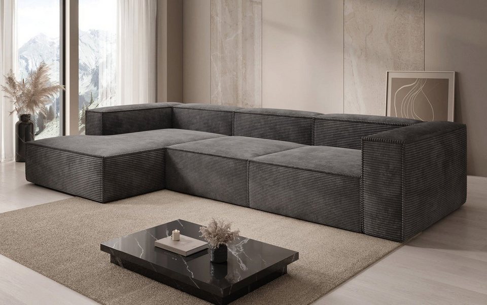 Designer Cord Ecksofa LESLEY L in Grau