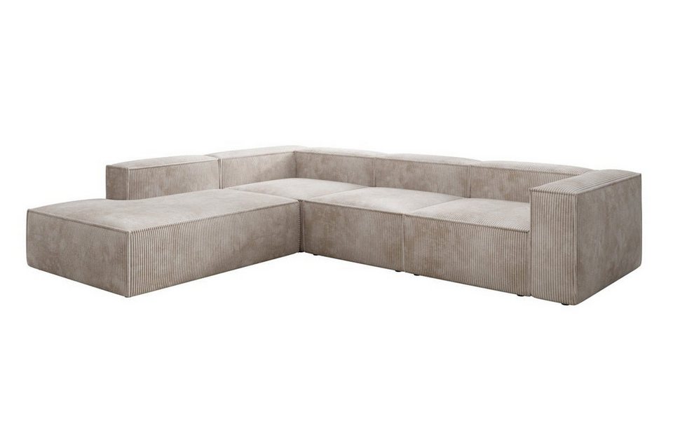 Cord Ecksofa LESLEY L in Beige mit langer Ottomane links