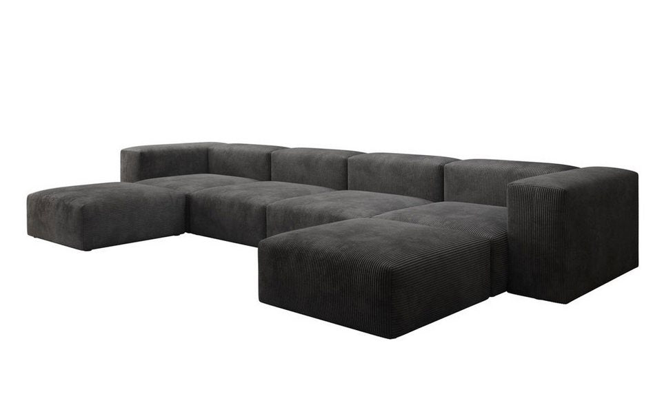 Cord Wohnlandschaft SNUG U in Schwarz in U-Form von vorne
