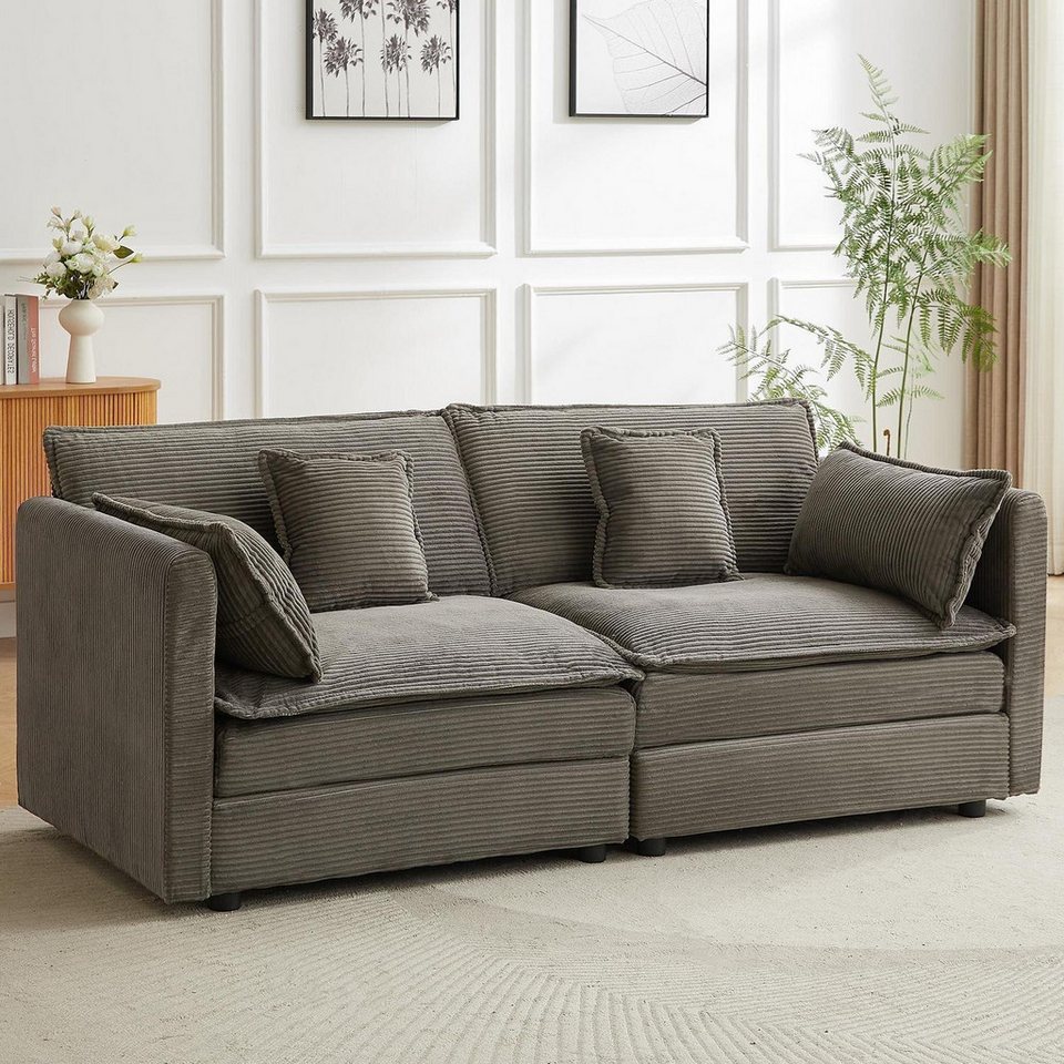 Graues Cord Ecksofa in U-Form mit 196 cm Breite