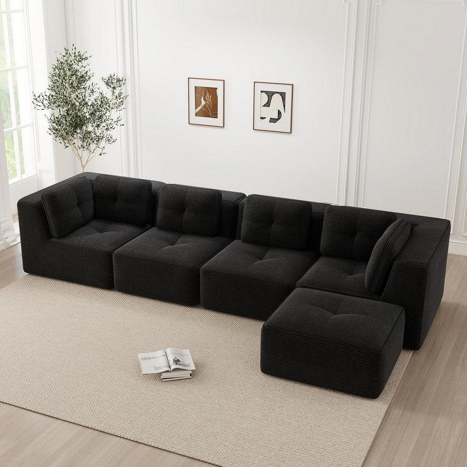 Modulares Cord Ecksofa 2C2S+1O in Schwarz