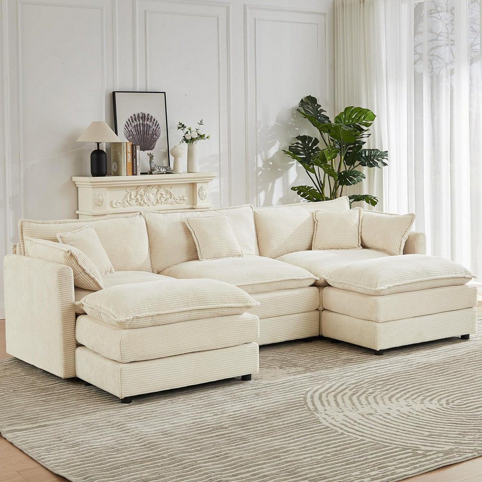 Cord Wohnlandschaft in Beige in U-Form