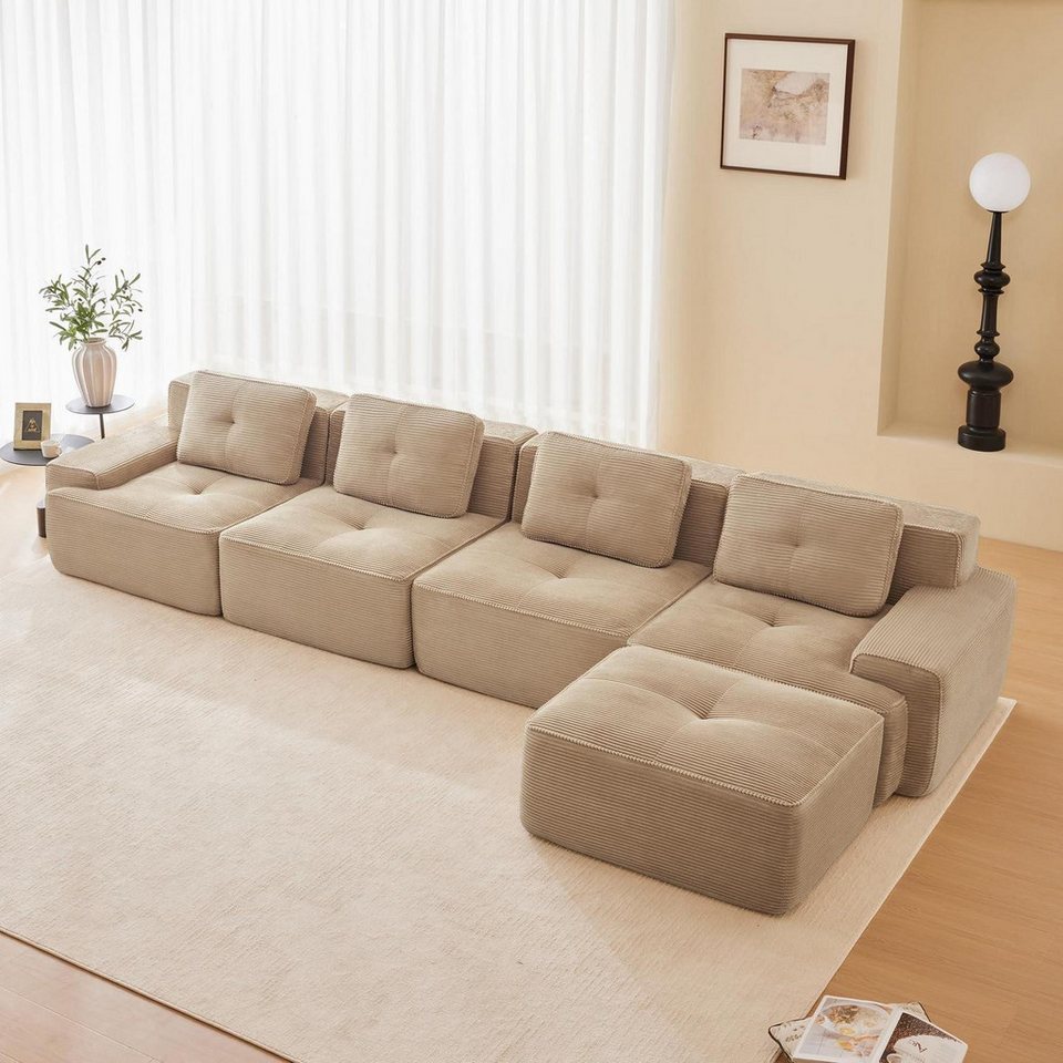 Modulare Cord Wohnlandschaft in Beige mit Hocker von LUXUSKOLLEKTION