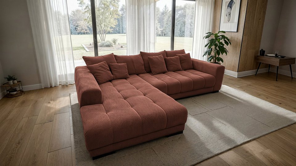 Braunes Cord Ecksofa ARTEMIS mit Ottomane links