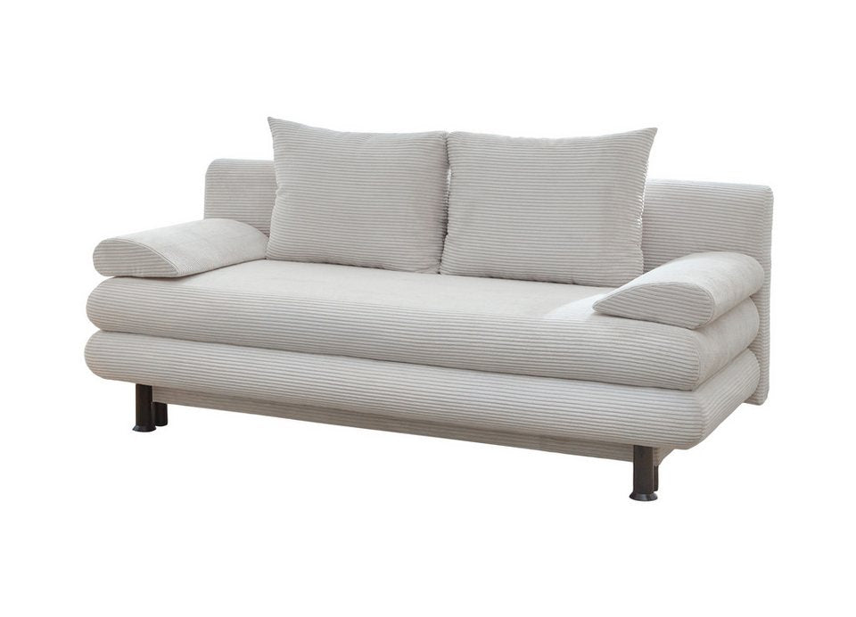 Beiges Cord Schlafsofa AVENDA 190 cm mit Bettkasten