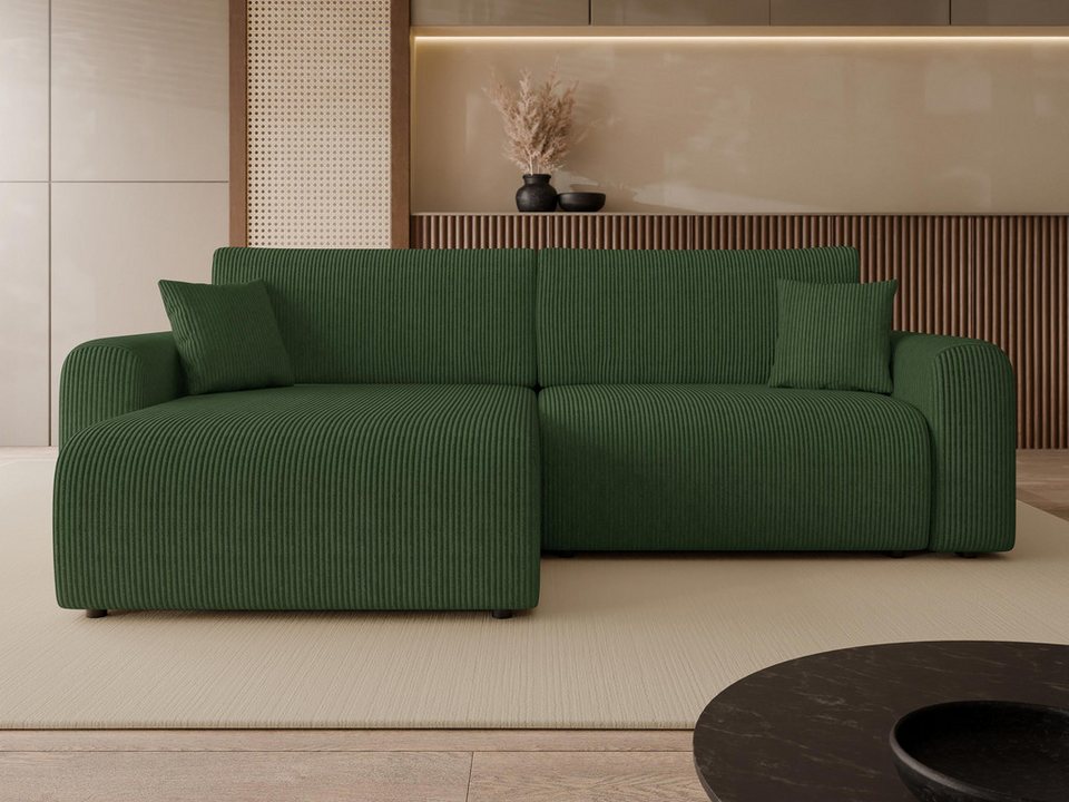 Cord Ecksofa FLORYN L im Cordstoff Poso 14 mit Dekokissen