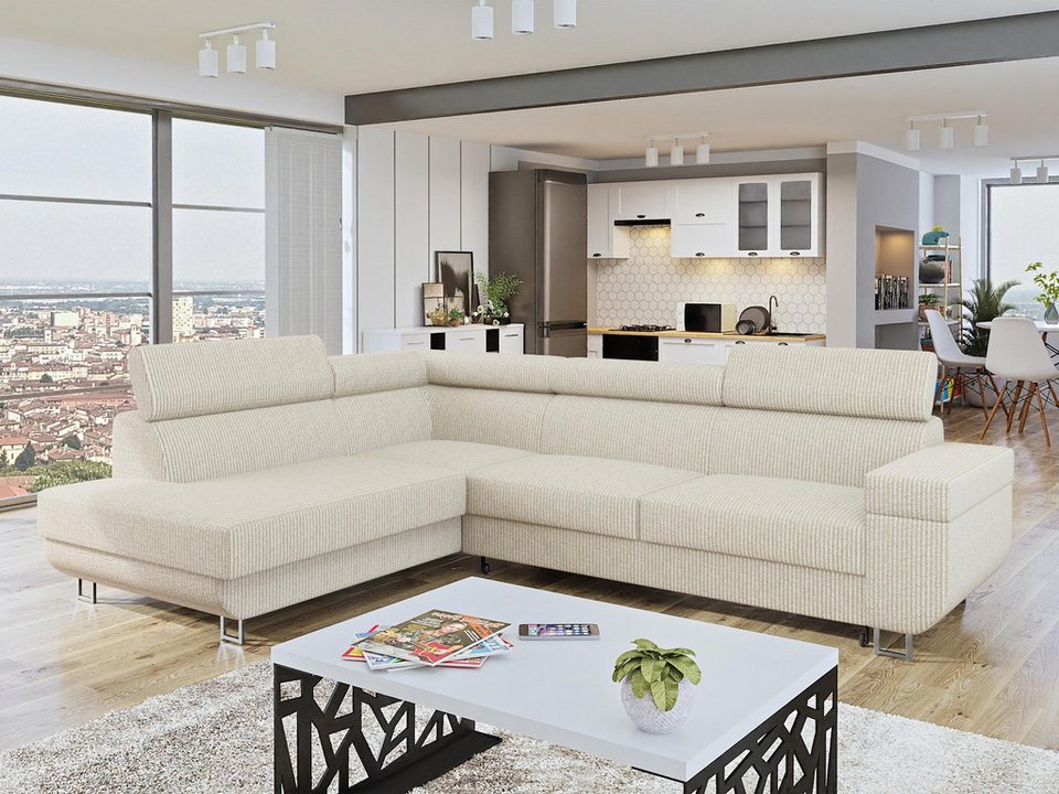 Cord Ecksofa FONTI mit Schlaffunktion und Bettkasten