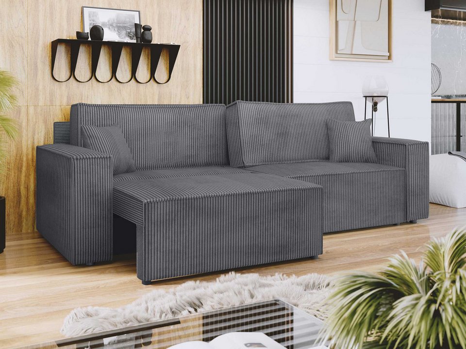 Cord Schlafsofa KARL 245 cm im Farbton Poso 22 mit L-Funktion