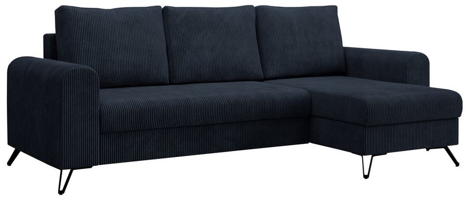 Cord Ecksofa HUGO 242 cm in Dunkelblau Seitenansicht