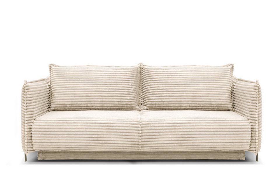Cord Schlafsofa AMALFI in Ivory mit Schlaffunktion und Bettkasten