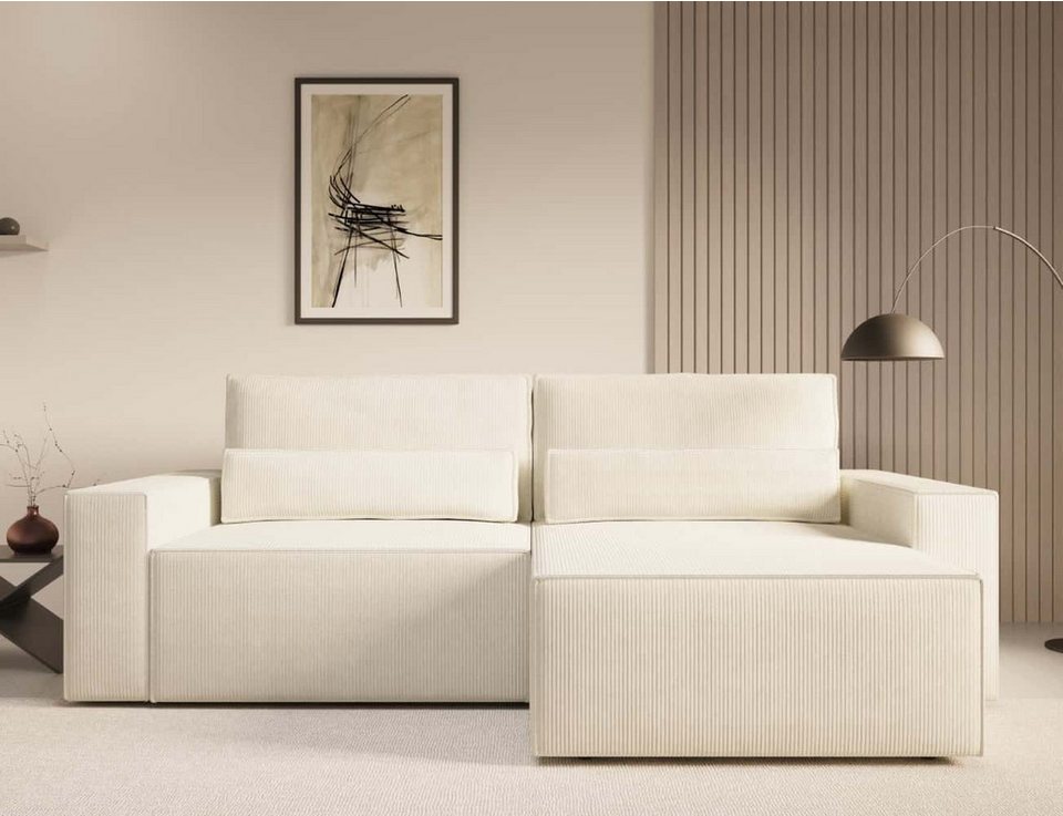 Cord Ecksofa BRAZIL MINI in Weiß mit Ottomane