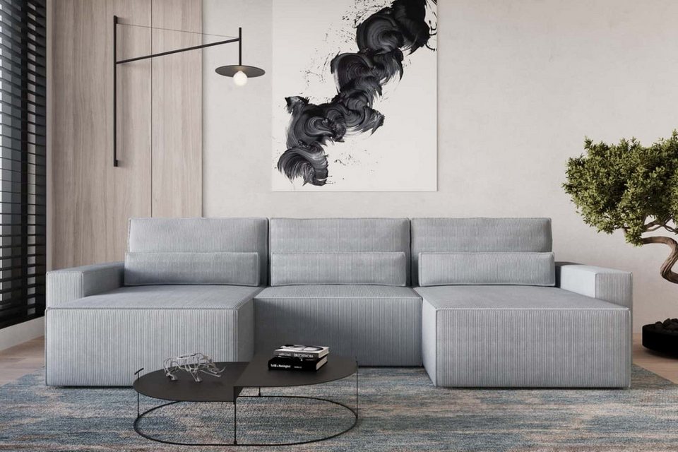 Cord Wohnlandschaft Brazil Mini in U-Form in Hellgrau