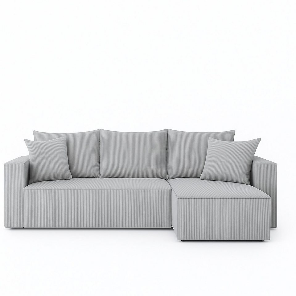 Cord Ecksofa VELO in Hellgrau mit Schlaffunktion