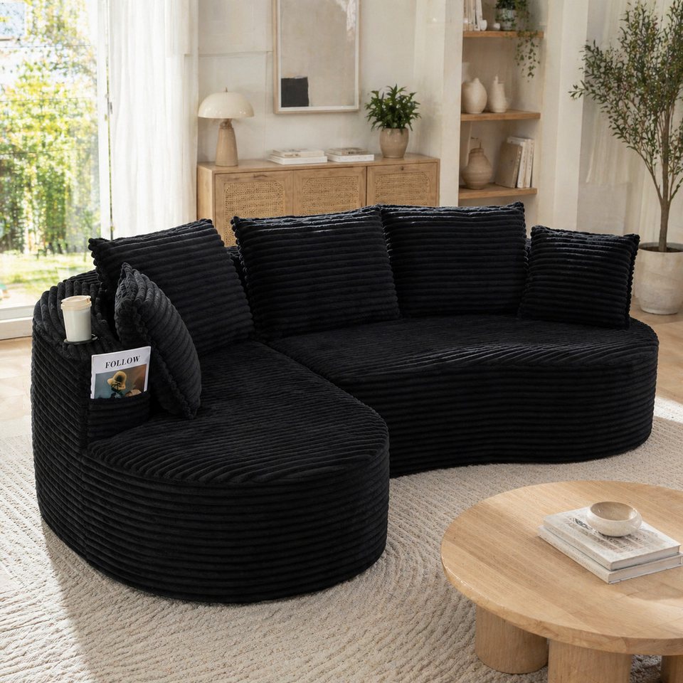 Schwarzes Cord Ecksofa in L-Form mit 250 cm Breite