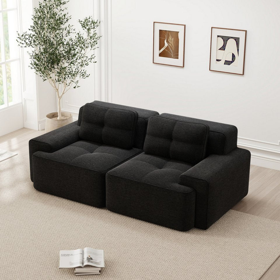 Modulares Cord Schlafsofa in Schwarz mit tiefem Sitz