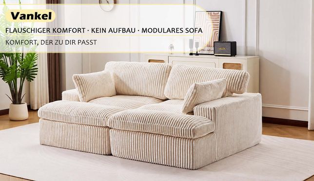 Modulares Cord Schlafsofa in Schwarz im Wohnzimmer