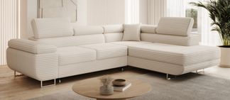 Cord Ecksofa ASTON mit verstellbaren Kopfstützen und breiter Sitzfläche