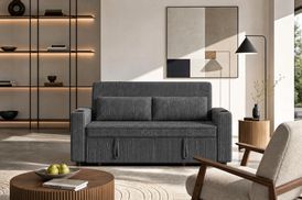 Schwarzes Cord Schlafsofa als Sitzmöbel im Wohnzimmer